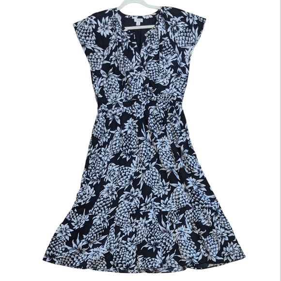 J. Crew sleeveless pineapple elastic waist midi dress flutter sleeves size 8 - Picture 10 of 10